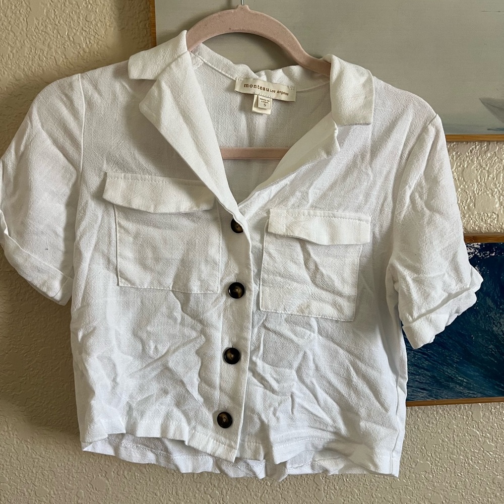 White Button-Up Short Sleeve Shirt